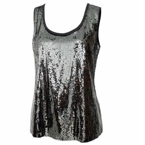 Elie Tahari NWT Silver Sequin Sleeveless Silk Top Scoop Neck Gorgeous Chic